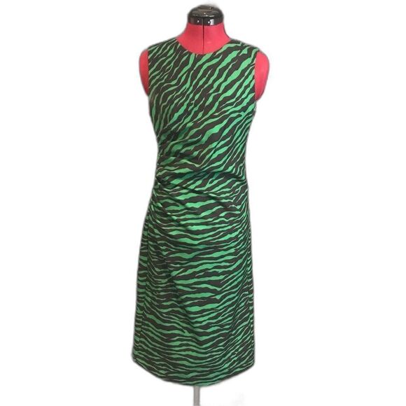 Parosh Dress Women’s Size Small Green Zebra Print Sleeveless Sheath MIDI - Picture 9 of 11